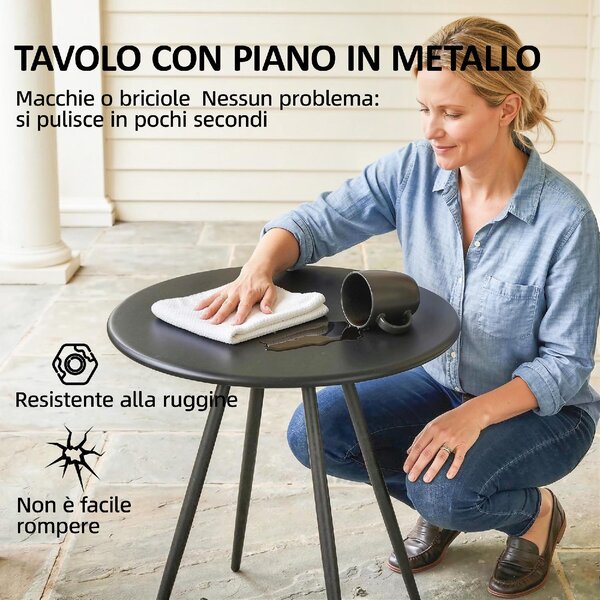 VivaGarden Salotto da Giardino con 2 Sedie e Tavolino in Acciaio/Texteline colore Grigio