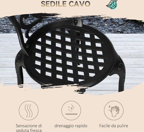 VivaGarden Salotto da Giardino con 2 Sedie e Tavolino in Alluminio colore Nero
