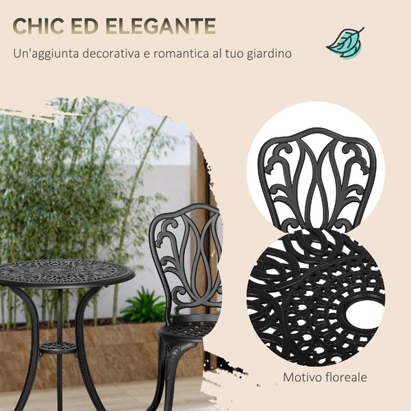 VivaGarden Salotto da Giardino con 2 Sedie e Tavolino in Alluminio colore Nero
