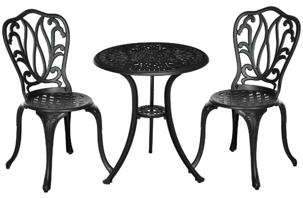 VivaGarden Salotto da Giardino con 2 Sedie e Tavolino in Alluminio colore Nero