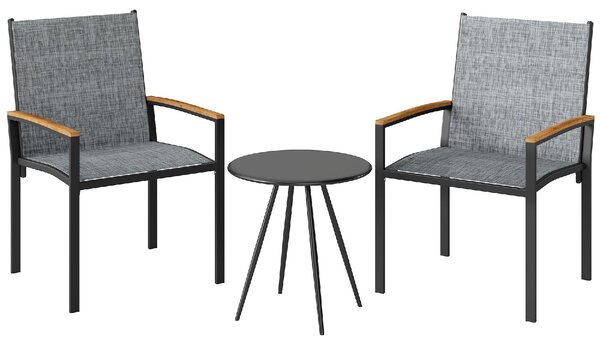 VivaGarden Salotto da Giardino con 2 Sedie e Tavolino in Acciaio/Texteline colore Grigio