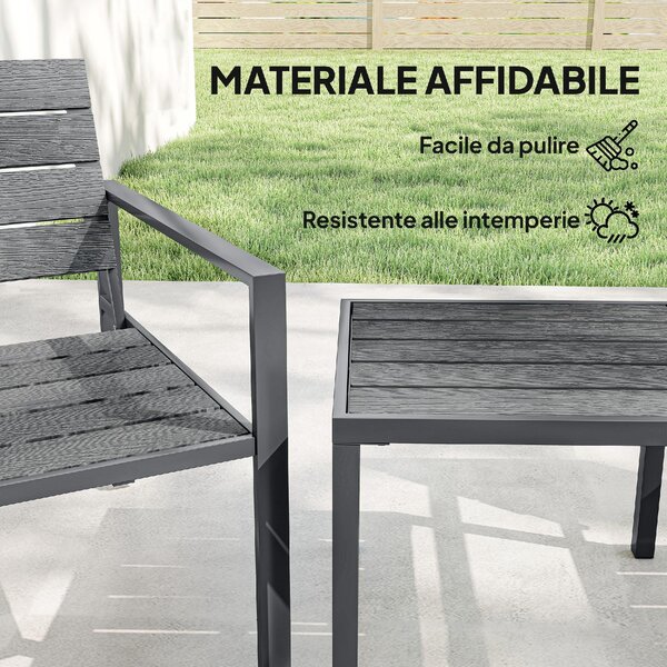 VivaGarden Salotto da Giardino con 2 Sedie e Tavolino in HDPE/Metallo colore Grigio Scuro