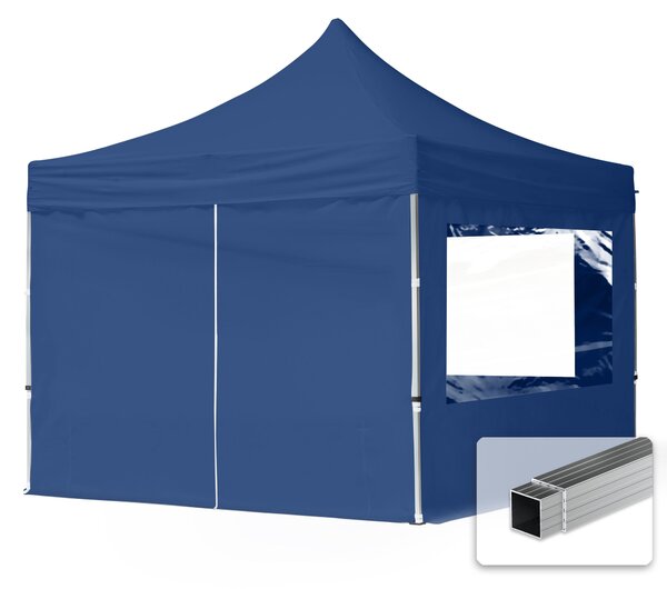 TOOLPORT 3x3m gazebo pieghevole con laterali (finestre panoramiche), ECONOMY alluminio, blu scuro