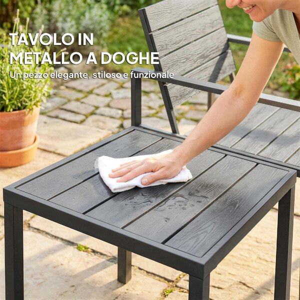 VivaGarden Salotto da Giardino con 2 Sedie e Tavolino in HDPE/Metallo colore Grigio Scuro