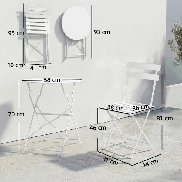 VivaGarden Salotto da Giardino con 2 Sedie e Tavolino in Metallo colore Bianco