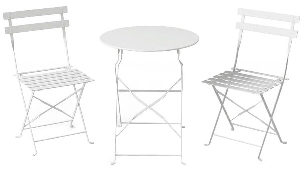 VivaGarden Salotto da Giardino con 2 Sedie e Tavolino in Metallo colore Bianco
