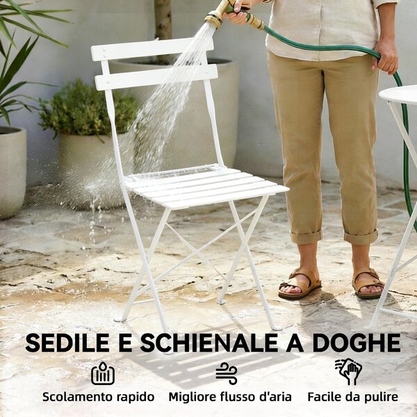 VivaGarden Salotto da Giardino con 2 Sedie e Tavolino in Metallo colore Bianco