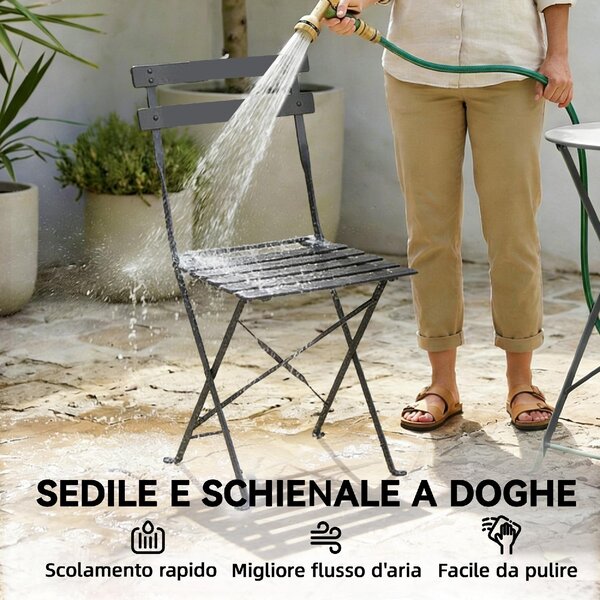 VivaGarden Salotto da Giardino con 2 Sedie e Tavolino in Metallo colore Nero