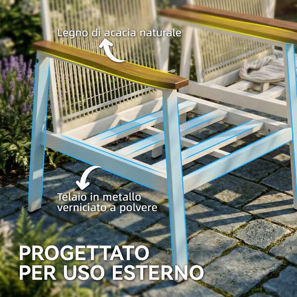VivaGarden Salotto da Giardino con Divano 2 Posti 2 Poltrone e Tavolino con Cuscini in Legno di Acacia/Metallo colore Grigio