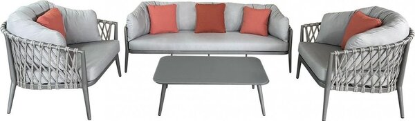 VivaGarden Salotto da Giardino con Divano 2 Posti 2 Poltrone e Tavolino con Cuscini in Alluminio colore Taupe - Rida
