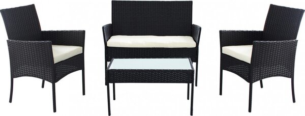 VivaGarden Salotto da Giardino con Divano 2 Posti 2 Poltrone e Tavolino con Cuscini in Acciaio e Wicker colore Nero