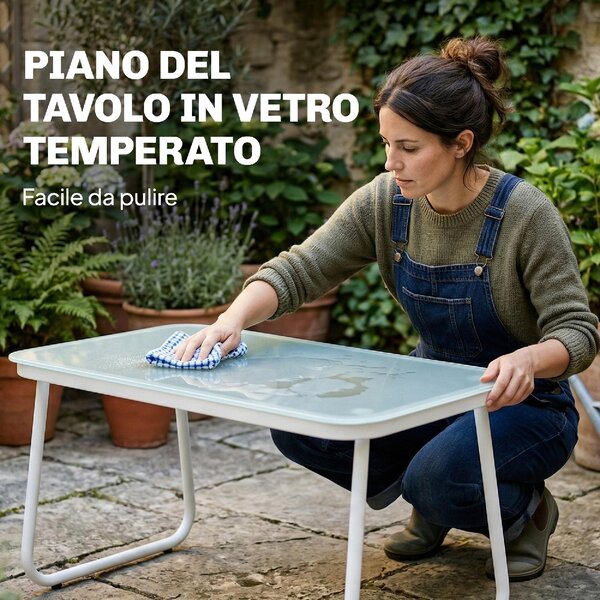 VivaGarden Salotto da Giardino con Divano 2 Posti 2 Poltrone e Tavolino in Acciaio/Texteline colore Cachi/Bianco