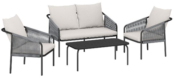 VivaGarden Salotto da Giardino con Divano 2 Posti 2 Poltrone e Tavolino con Cuscini in Rattan PE/Acciaio colore Cachi