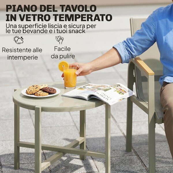 VivaGarden Salotto da Giardino con Divano 2 Posti 2 Poltrone e Tavolino in Metallo/Texteline colore Verde