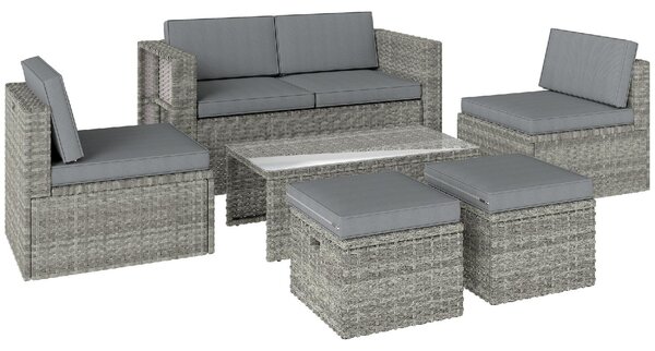 VivaGarden Salotto da Giardino con Divano 2 Posti 2 Sedie 2 Pouf e Tavolino in Rattan PE/Acciaio colore Grigio Scuro