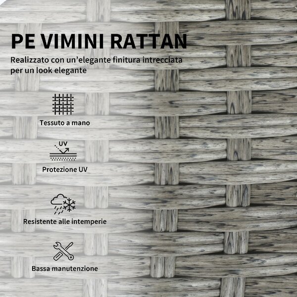 VivaGarden Salotto da Giardino con Divano 2 Posti 2 Sedie 2 Pouf e Tavolino in Rattan PE/Acciaio colore Grigio Scuro