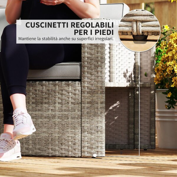 VivaGarden Salotto da Giardino con Divano 2 Posti 2 Sedie 2 Pouf e Tavolino in Rattan PE/Acciaio colore Grigio Scuro