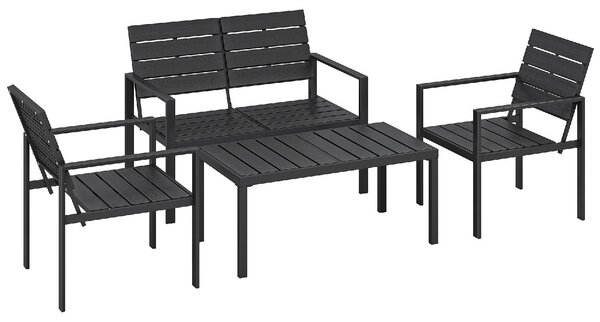 VivaGarden Salotto da Giardino con Divano 2 Posti 2 Sedie e Tavolino in HDPE/Metallo colore Nero