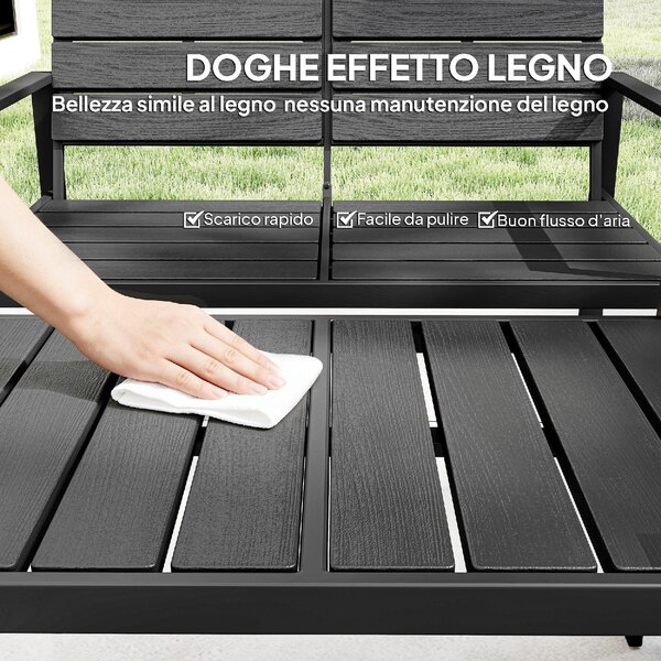VivaGarden Salotto da Giardino con Divano 2 Posti 2 Sedie e Tavolino in HDPE/Metallo colore Nero
