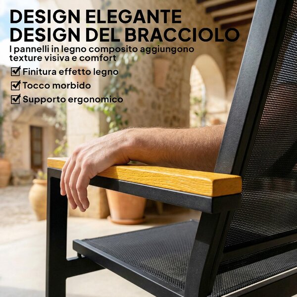 VivaGarden Salotto da Giardino con Divano 2 Posti 2 Sedie e Tavolino in Metallo/Texteline colore Nero