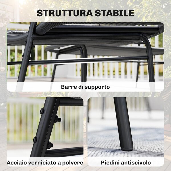 VivaGarden Salotto da Giardino con Divano 2 Posti 2 Sedie e Tavolino in Rattan PE/Metallo colore Nero