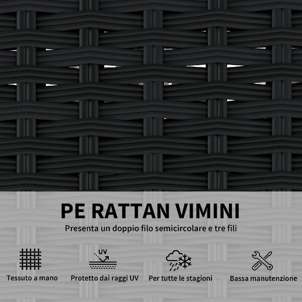 VivaGarden Salotto da Giardino con Divano 3 Posti e Tavolino con Cuscini in Vimini colore Nero/Grigio