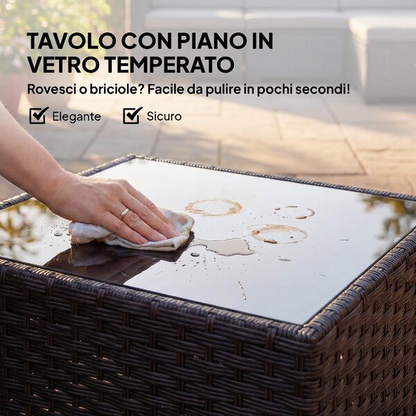 VivaGarden Salotto da Giardino con Divano 3 Posti e Tavolino con Cuscini in Vimini colore Nero/Grigio