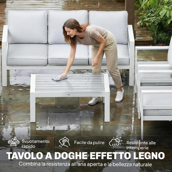 VivaGarden Salotto da Giardino con Divano 3 Posti Divano 2 Posti 2 Sedie e Tavolino con Cuscini in Alluminio colore Bianco