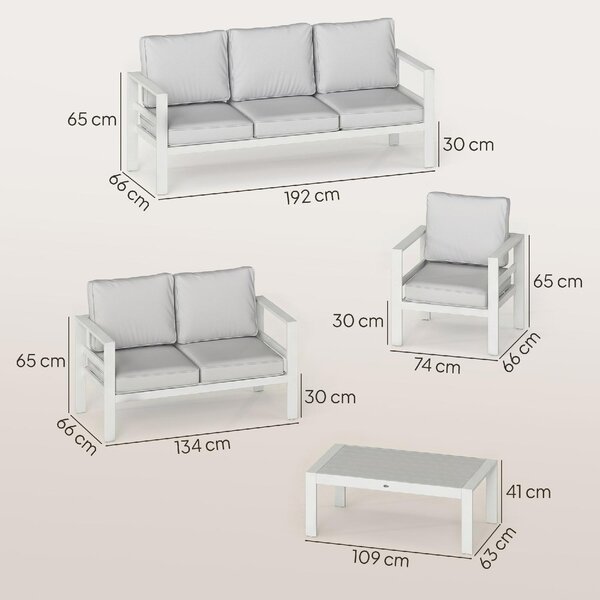 VivaGarden Salotto da Giardino con Divano 3 Posti Divano 2 Posti 2 Sedie e Tavolino con Cuscini in Alluminio colore Bianco