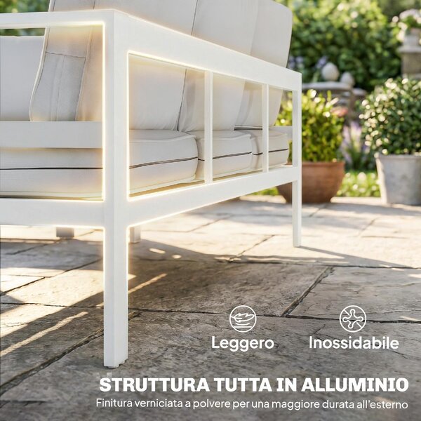 VivaGarden Salotto da Giardino con Divano 3 Posti Divano 2 Posti 2 Sedie e Tavolino con Cuscini in Alluminio colore Bianco