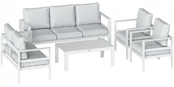 VivaGarden Salotto da Giardino con Divano 3 Posti Divano 2 Posti 2 Sedie e Tavolino con Cuscini in Alluminio colore Bianco
