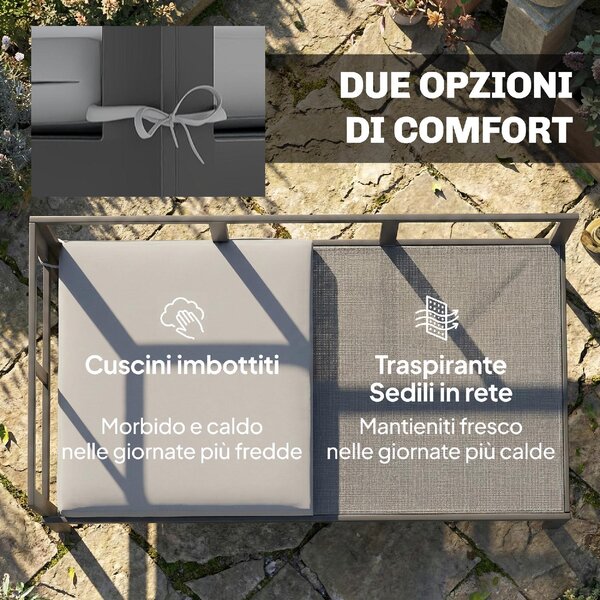 VivaGarden Salotto da Giardino con Divano Angolare 4 Posti e Tavolino con Cuscini in Metallo/Poliestere colore Grigio