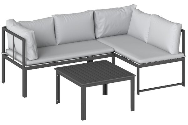 VivaGarden Salotto da Giardino con Divano Angolare 4 Posti e Tavolino con Cuscini in Metallo/Poliestere colore Grigio