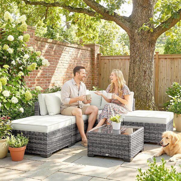 VivaGarden Salotto da Giardino con Divano Angolare e Tavolino con Cuscini in Rattan/Acciaio colore Grigio