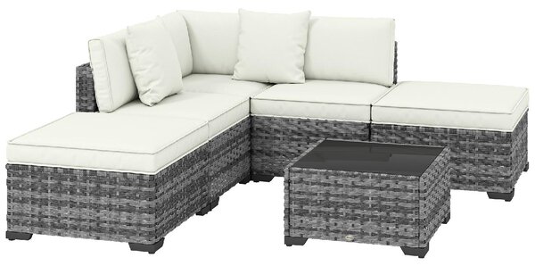 VivaGarden Salotto da Giardino con Divano Angolare e Tavolino con Cuscini in Rattan/Acciaio colore Grigio