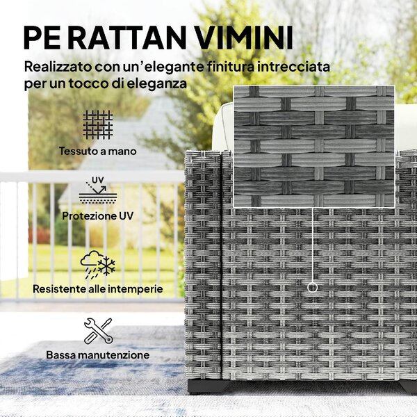 VivaGarden Salotto da Giardino con Divano Angolare e Tavolino con Cuscini in Rattan/Acciaio colore Grigio