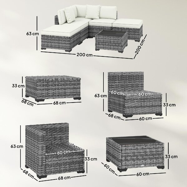 VivaGarden Salotto da Giardino con Divano Angolare e Tavolino con Cuscini in Rattan/Acciaio colore Grigio