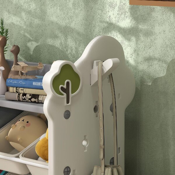 DecHome Scaffale Portagiochi a 4 Livelli con 9 Contenitori e Gancio Laterale in HDPE 77x42x94 cm colore Bianco Crema