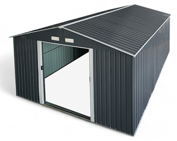 ALEOS. Casetta per attrezzi, 15 m², 343 x 452 x 223 cm, in lamiera d'acciaio zincata, con doppia porta scorrevole (altezza porta 173 cm), casetta da giardino