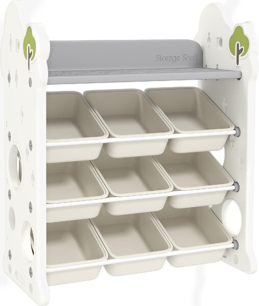 DecHome Scaffale Portagiochi a 4 Livelli con 9 Contenitori e Gancio Laterale in HDPE 77x42x94 cm colore Bianco Crema