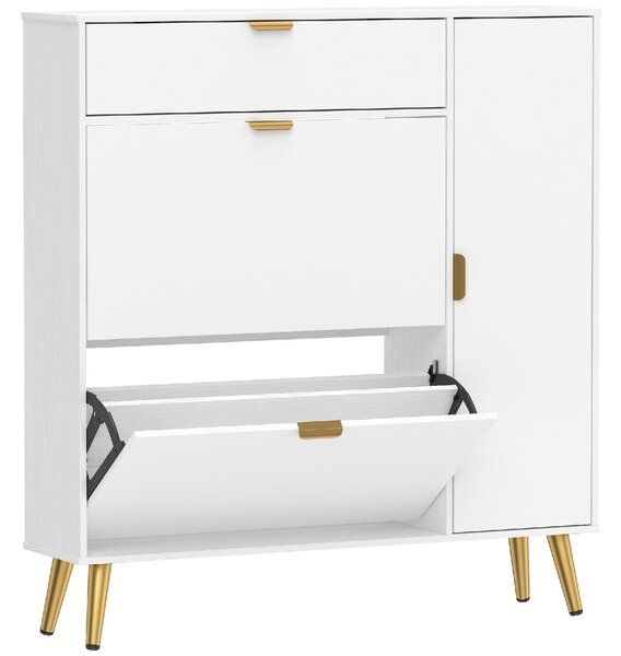 DecHome Scarpiera Salvaspazio Slim 12 Paia 1 Anta Battente 3 Ante a Ribalta Dimensioni 99.4x23.8x106.6 cm colore Bianco