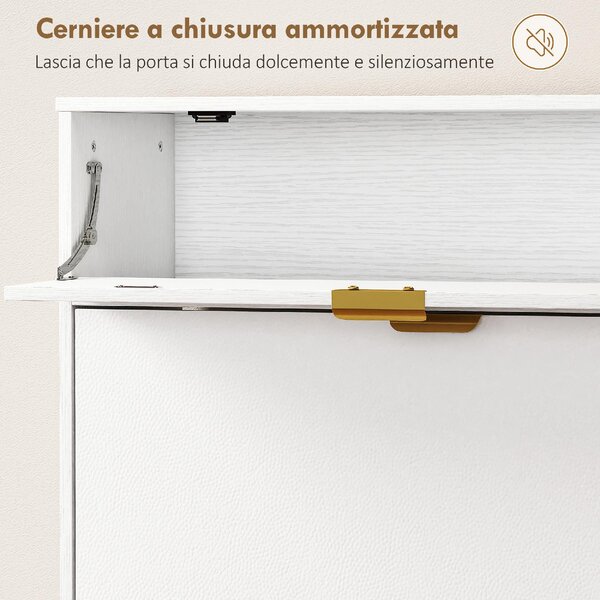 DecHome Scarpiera Salvaspazio Slim 12 Paia 1 Anta Battente 3 Ante a Ribalta Dimensioni 99.4x23.8x106.6 cm colore Bianco