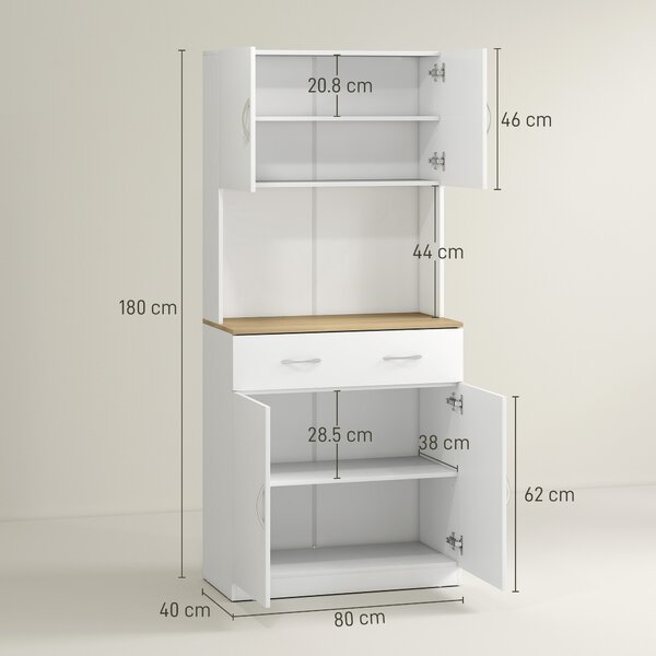 HOMCOM Credenza Cucina Moderno con Armadietti a 2 Ante e Cassetto, Mobile in Legno per Spazi Piccoli, 80x40x180cm, Bianco | Aosom Italy