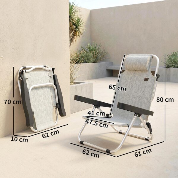 VivaGarden Sdraio da Giardino Pieghevole con Poggiatesta Set 2 Sdraio in Alluminio Dimensioni 62x61x80 cm colore Grigio