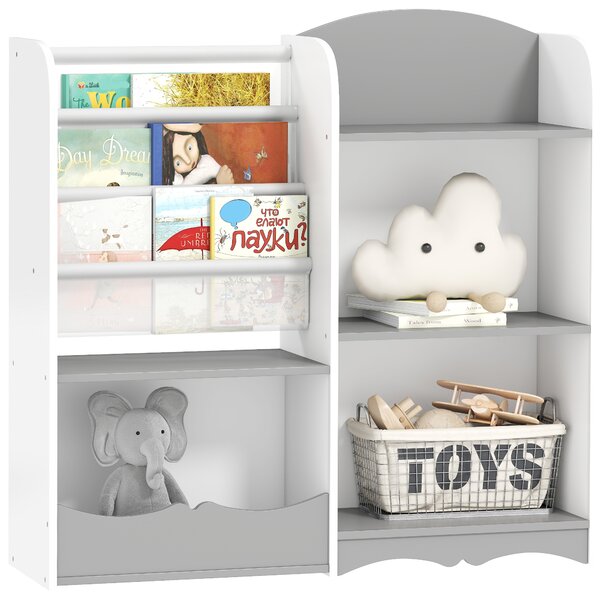 ZONEKIZ Scaffale Portagiochi per Bambini con Ripiani in Legno, 85x26x84cm, Grigio|Aosom