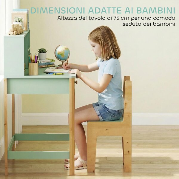 DecHome Scrivania per Bambini 5-12 Anni 2 Cassetti 3 Ripiani in Legno 90x52x105 cm colore Verde