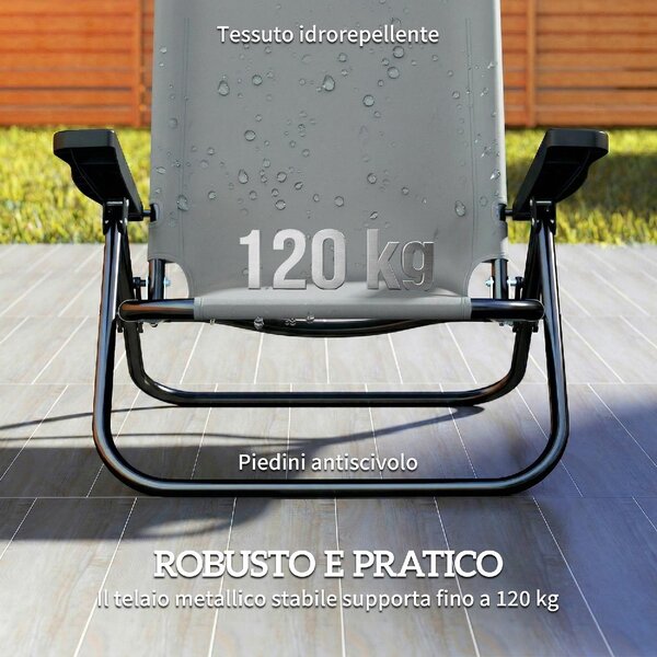 VivaGarden Sdraio da Giardino Pieghevole con Poggiatesta Set 2 Sdraio in Metallo/Poliestere Dimensioni 63x75x80 cm colore Grigio Chiaro
