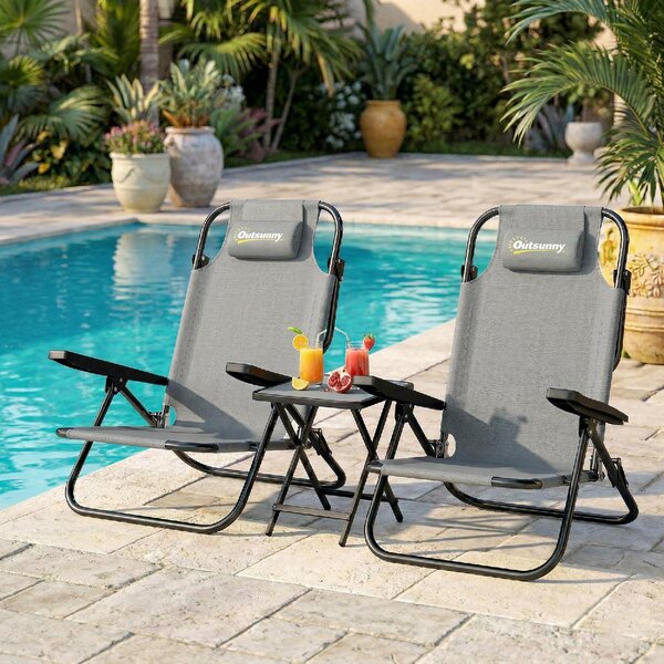 VivaGarden Sdraio da Giardino Pieghevole con Poggiatesta Set 2 Sdraio in Metallo/Poliestere Dimensioni 63x75x80 cm colore Grigio Chiaro