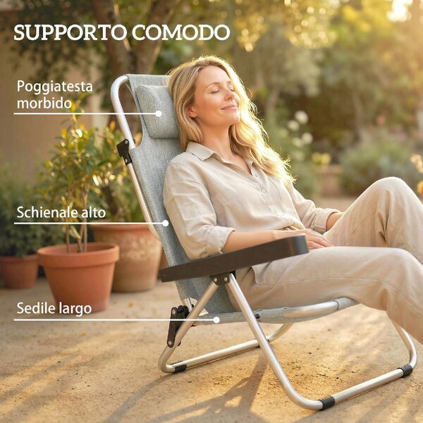 VivaGarden Sdraio da Giardino Pieghevole con Poggiatesta Set 2 Sdraio in Alluminio Dimensioni 62x61x80 cm colore Grigio