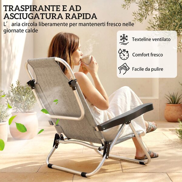 VivaGarden Sdraio da Giardino Pieghevole con Poggiatesta Set 2 Sdraio in Alluminio Dimensioni 62x61x80 cm colore Grigio